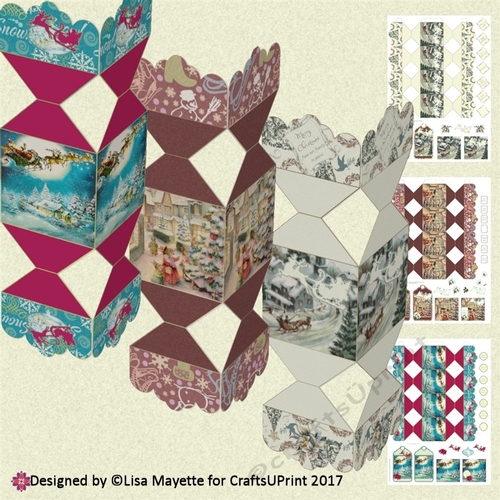 3D Vintage Christmas Scenes Cracker Box Set with Gift Tags CUP830671