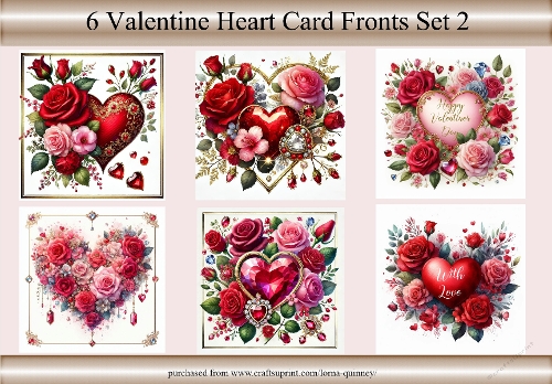 6 Valentine Hearts Card Fronts Set 2 - CUP1361649_643 | Craftsuprint
