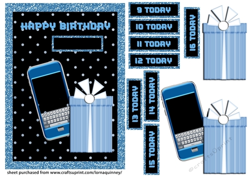 A5 Blue Phone &amp; Present Birthday Card - CUP894441_643 | Craftsuprint