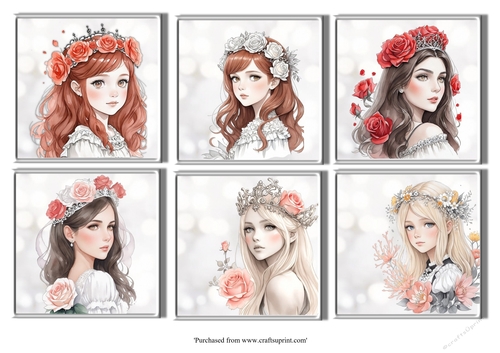 Girls with tiaras and flowers card front for 6x6 cards - CUP1222123 ...