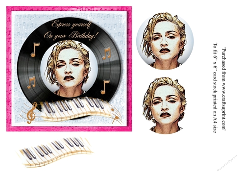 Madonna themed birthday card topper for 6 x 6 card - CUP889585_77176 ...
