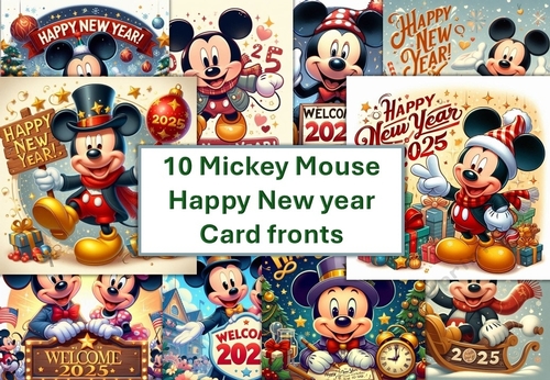 10 Mickey Mouse Happy New Year Card Fronts 8x8 inches JPEGS ...
