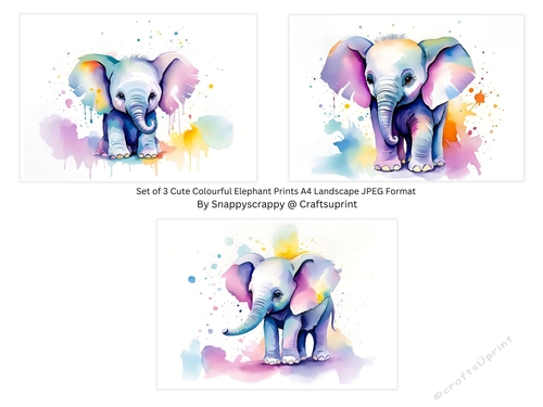 Set of 3 Cute Elephant Prints - CUP1239952_1294 | Craftsuprint