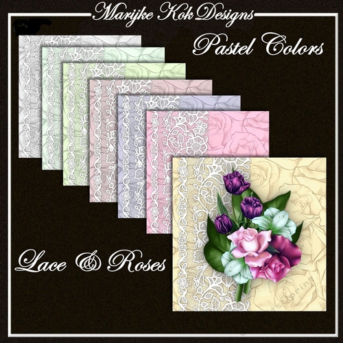 Lace & Roses backing papers pastel colors CUP887020_936 Craftsuprint