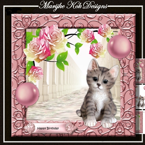Cute Kitten & Pink Roses - CUP897305_936 | Craftsuprint