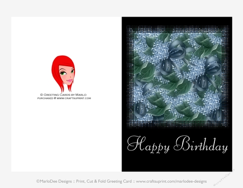 cards greeting 5x7 print Fold Cut Birthday Happy Flowers Blue and Print, Pretty 5x7