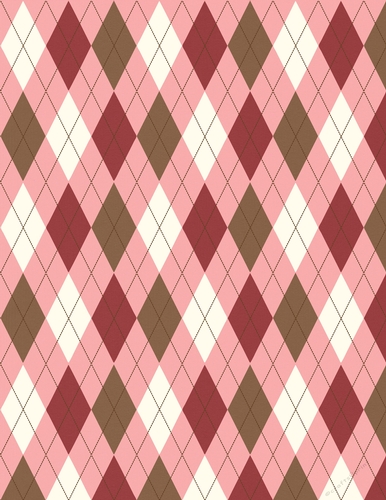 Cream, Brown &amp; Dark Red Argyle Pattern on A4 Size Pink Digital Paper ...