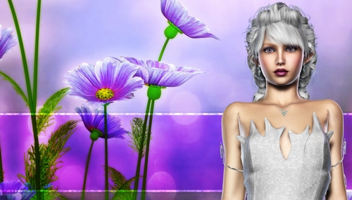 White Hair Elf Woman on Purple Daisy Themed Fantasy Digital Paper ...