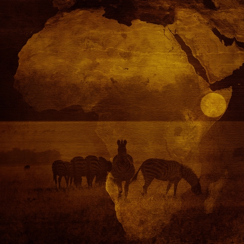 Dark Golden Africa & Zebras Scene Digital Paper Background CUP741024