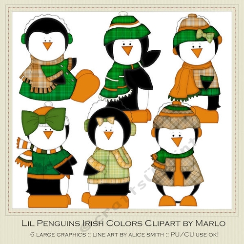 Six Lil Penguins Clip Art Graphics - Irish Colors - CUP746920_70864 ...