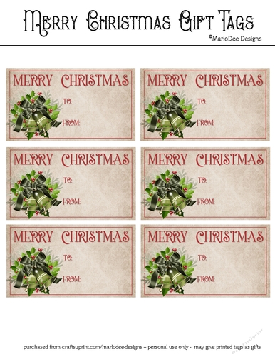 Merry Christmas Gift Tags - Green Holiday Bells Design 1 - CUP752201 ...