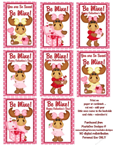 Girl Moose - Childrens Printable Valentines Sheet design 1 - CUP758577 ...
