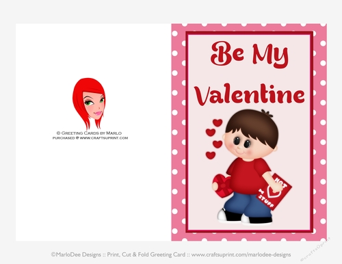 Be My Valentine - Childrens Printable Valentines Day 5x7 Greeting Card ...
