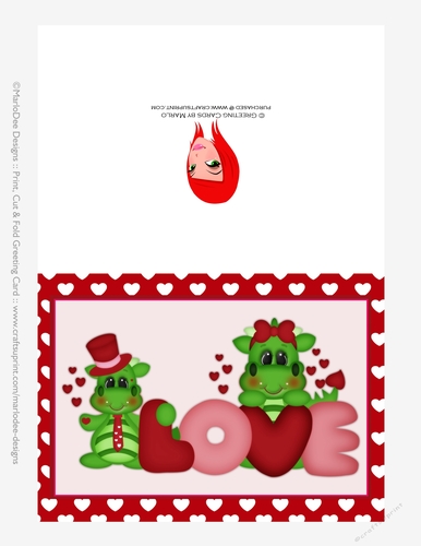 Love - Childrens Printable Valentines Day 5x7 Greeting Card - Dragons ...