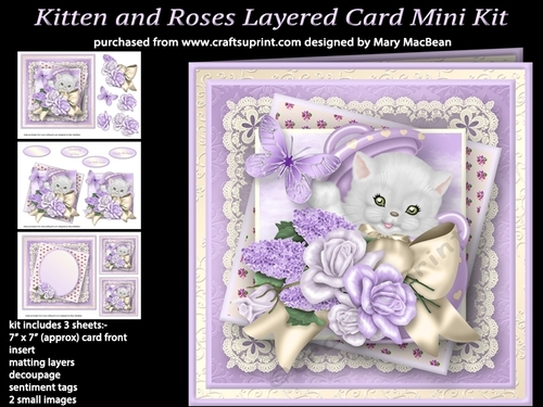 Kitten and Roses Layered Card Mini Kit - CUP890795_1648 | Craftsuprint