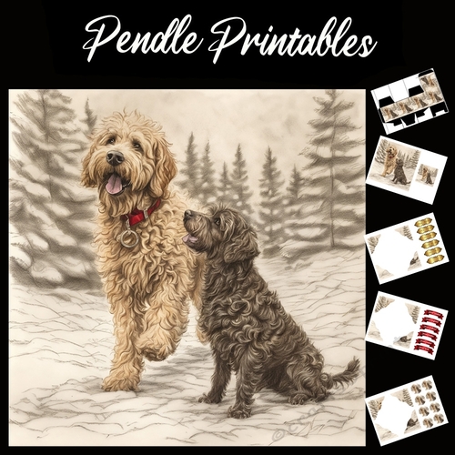 Best Pals . Labradoodle Christmas Card. 7x7 card kit. Matching Box