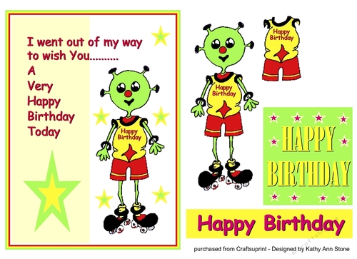Funny Alien - Birthday Card Front - Topper - Embellishments - Decoupage ...