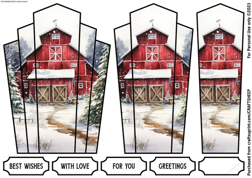 Winter Barn Art Deco Shaped 5x7in Card Front and Pyramage Topper plus ...