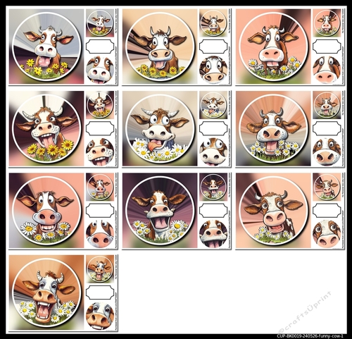 10 Funny Cows Quick Card Fronts 8x8 and 7x7in with Gift Tags and Circle ...