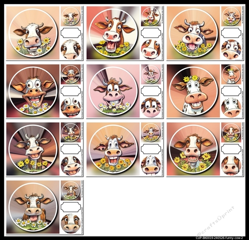 10 Funny Cows Quick Card Fronts 8x8 and 7x7in with Gift Tags and Circle ...