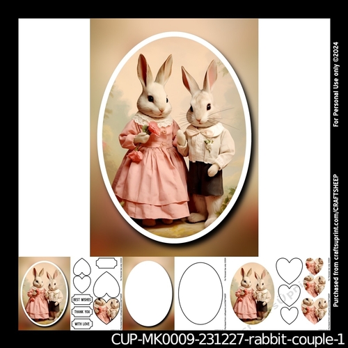 Rabbit Couple Card Topper and Insert with Heart-Shaped Gift Tags plus ...