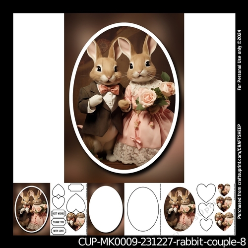 Rabbit Couple Card Topper and Insert with Heart-Shaped Gift Tags plus ...