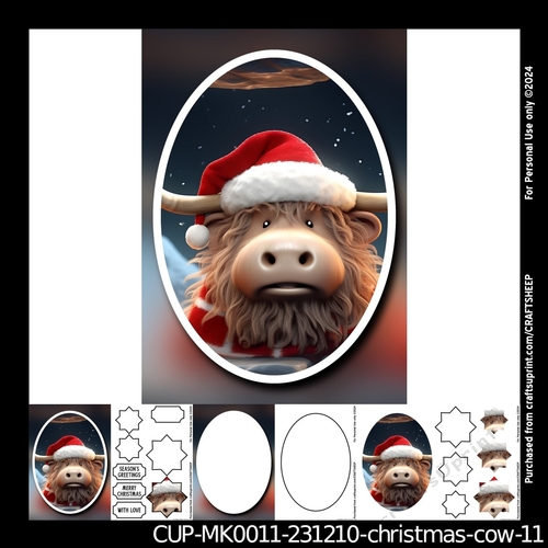 Christmas Cow Card Topper and Insert with StarShaped Gift Tags plus