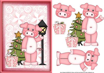 Piggy Christmas Card Front with Decoupage - CUP359197_376 | Craftsuprint