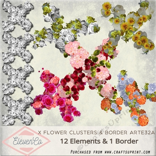 X Flower Clusters & Border Overlay Arte32a - CUP951912_22197 | Craftsuprint