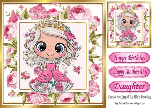 Pretty princess with pink roses 8x8 - CUP1000285_415 | Craftsuprint