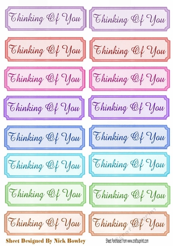Thinking of you! Tags with gold script a variety of colours cut outs ...