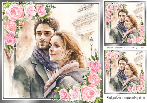Lovely portrait of a romantic couple with pink roses 8x8 (one ...