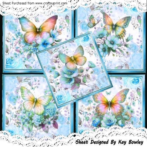 5 Pretty Blue Floral Card Fronts 8x8 With Butterflies Mini Kit ...