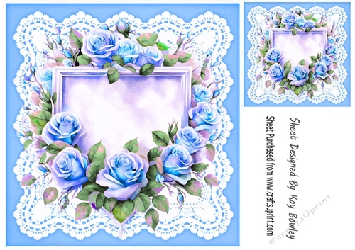 Pretty Lace With Blue Roses 8x8 Card Fronts - CUP1295033_415 | Craftsuprint