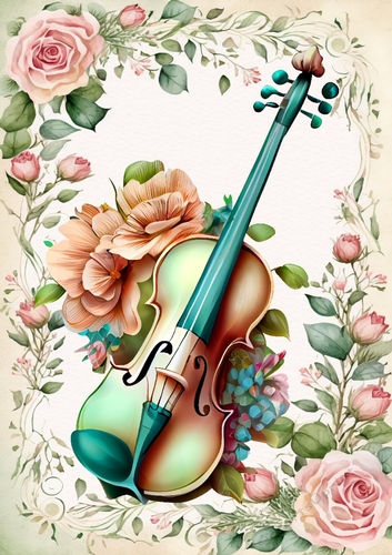 Lovely Violin With Pink Roses A4 - CUP1298588_415 | Craftsuprint
