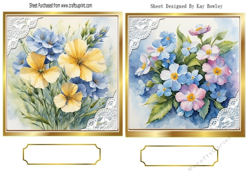 2 Pretty Floral Toppers With Lace Corners Card Fronts (SET ONE ...