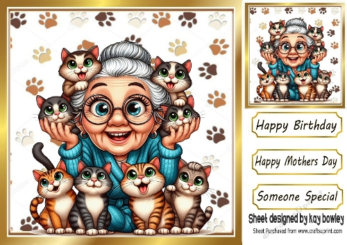 Cartoon Crazy Cat Lady With Paw Prints 8X8 (THREE) - CUP1372349_415 ...
