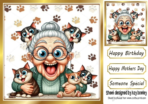 Cartoon Crazy Cat Lady With Paw Prints 8X8 (FOUR) - CUP1372350_415 ...