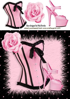 Pink/black Gorgeous Basque with Pink Rose - CUP351219_415 | Craftsuprint