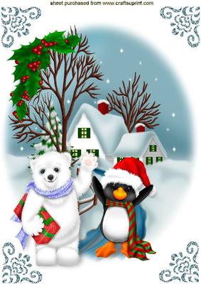 Cute Polar Bear and Penguin in Snow Scene A4 - CUP365110_415 | Craftsuprint