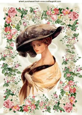 Beautiful Edwardian Lady in Hat in Rose Frame A4 - CUP478676_415 ...