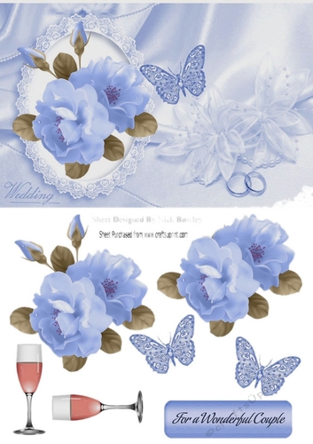 Champagne Blue Blossom Print Odhni