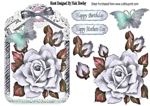 Pretty painted silver roses on lace on a tag with bow - CUP781305_415 ...
