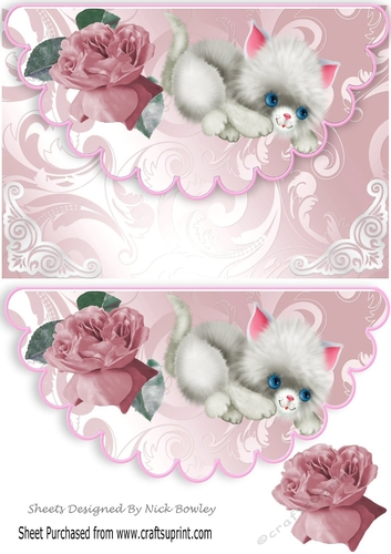 Cute little kitten with pink roses on a scalloped envelope - CUP851734 ...