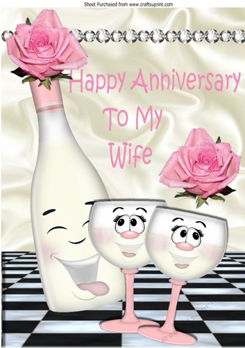Happy Anniversary To My Wife With Pink Roses Toony Champagne A4