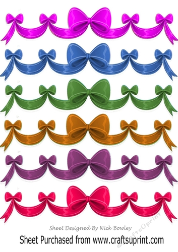 Six lovely coloured borders of bows two toned in png (set two