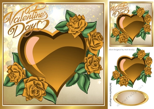 pretty gold heart and gold roses for valentines 8x8 - CUP939013_415 | Craftsuprint