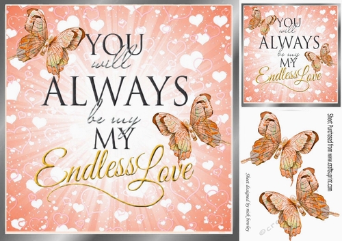 My Endless Love with script and peach butterflies card front 8x8 ...