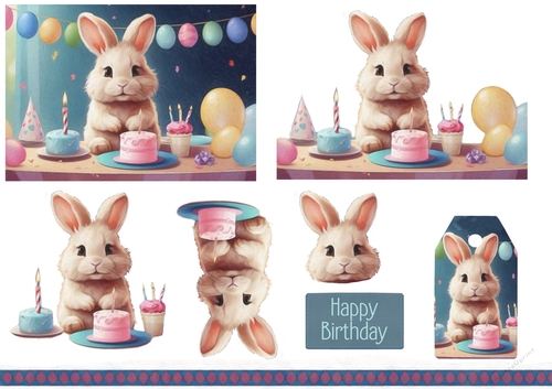 Party Time Rabbit Card Sheet - CUP1298158_118574 | Craftsuprint