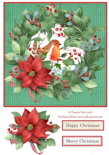 Robin and Wreath Christmas card topper with Decoupage - CUP933399_117 ...